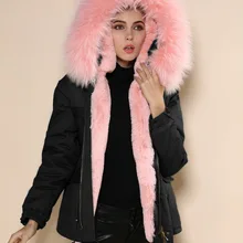Модный стиль, черная короткая куртка, светильник, розовый мех, съемный капюшон с подкладкой из искусственного меха, mrs furs, парка, пальто