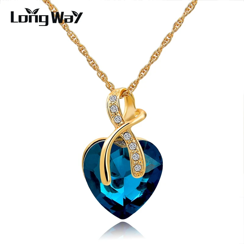 Longway 2016 Fashion Jewelry Austrian Crystal Heart Pendant Necklace Women Gold Plated Necklaces & Pendants Collares SNE140228