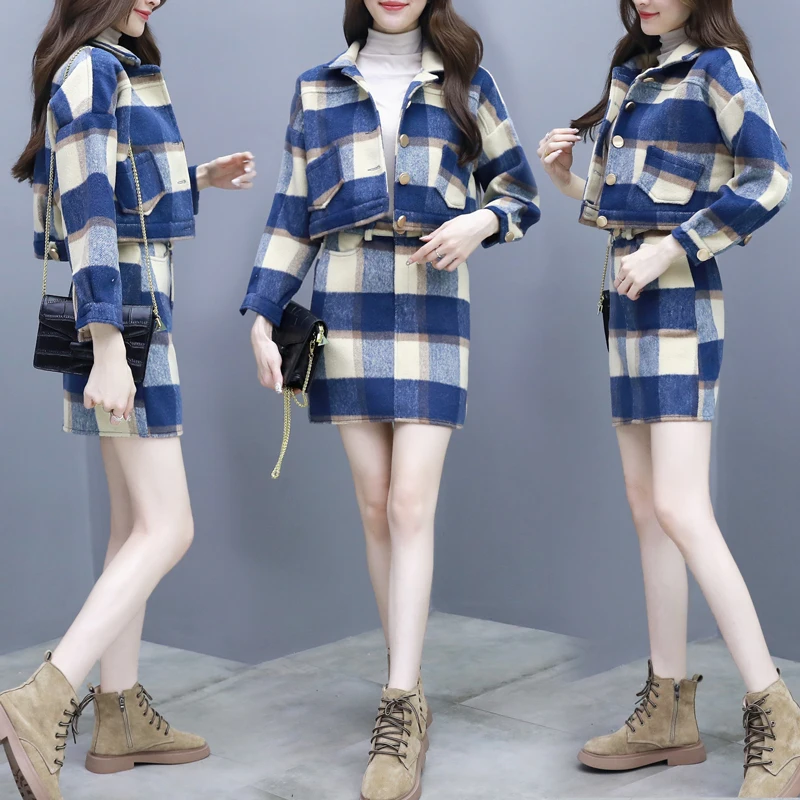Autunno Femminile Donne vecchio Set Plaid Per Costume Blu Cappotto Ucraina Anno Piece Inverno 2 Tempo Giacca Il Chic Conjunto Casual Libero Feminino 4Xwz4qr