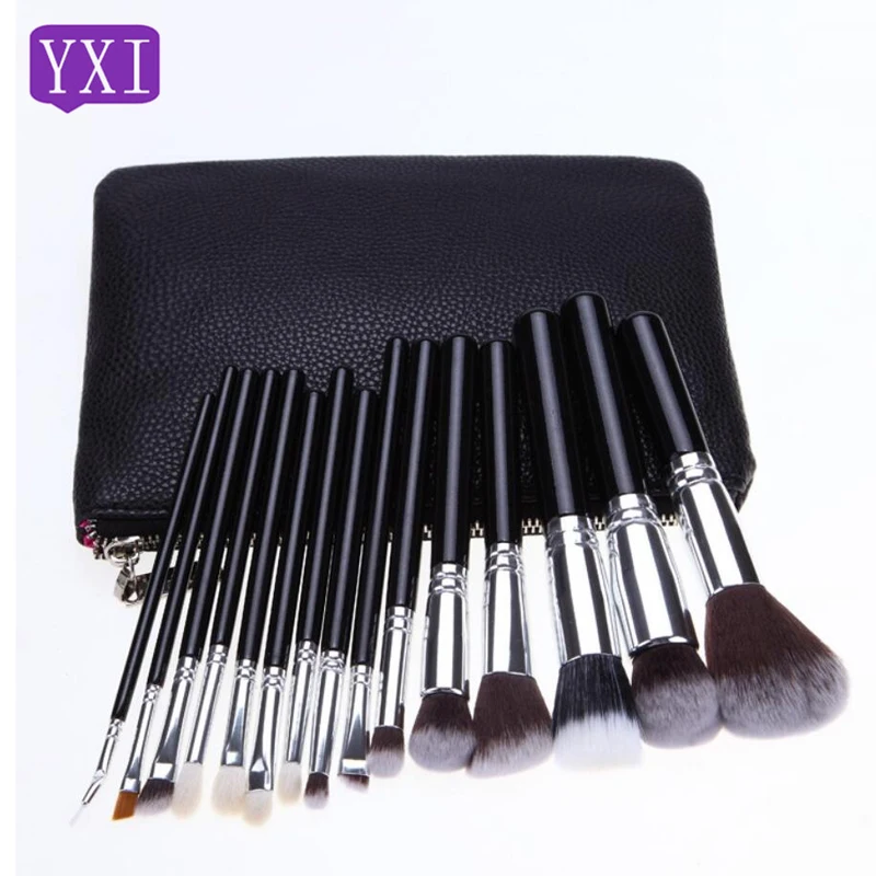 

15Pcs Silver Makeup Brushes Set Contour Powder Foundation Eyeshadow Eyebrow Brush Professional Makeup Brushes PU Leather Case