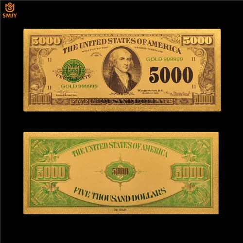 Золотая банкнота США 1 доллар деньги в 24 к золотая пластина коллекция банкнот и поддельные деньги бумага подарки - Цвет: 5000 Dollar