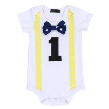 

Baby Boy 1st Birthday Clothes for Photo Shoot Bowtie One Piece Romper Jumpsuit Gentleman Unisex Outfit Cute Baby Girl Clothes