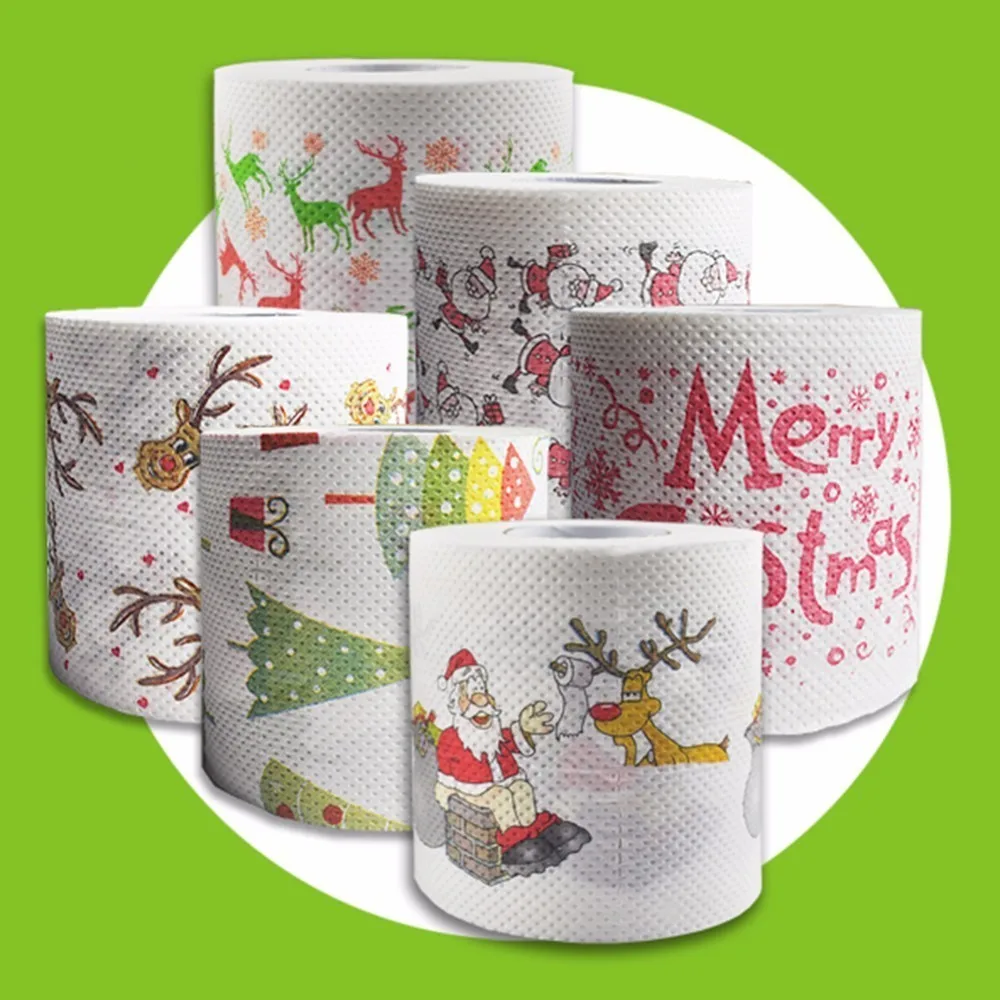 

6 Colors Disposable Napkins Christmas Printing Paper Toilet Tissues Novelty Roll Toilet Paper for Christmas decoration Wholesale