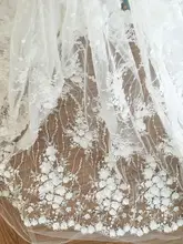 One Yard Sequined 3D Lace Fabric with Shabby Chic Rosette , Bridal Dress Wedding Gown Fabric by Yard , Leaf Emrboidery Lace