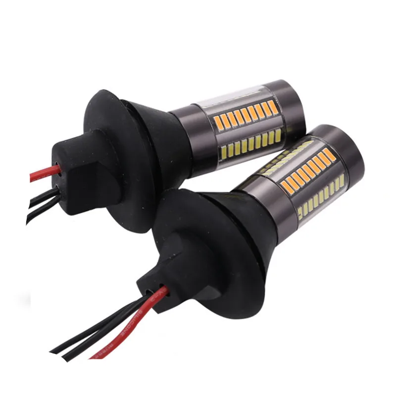 2 шт. 1156/BA15S/P21W BAU15S/PY21W T20 T25 4014-66SMD Автомобильный светодиодный двухцветный поворотник DRL Дневной ходовой светильник Canbus без ошибок