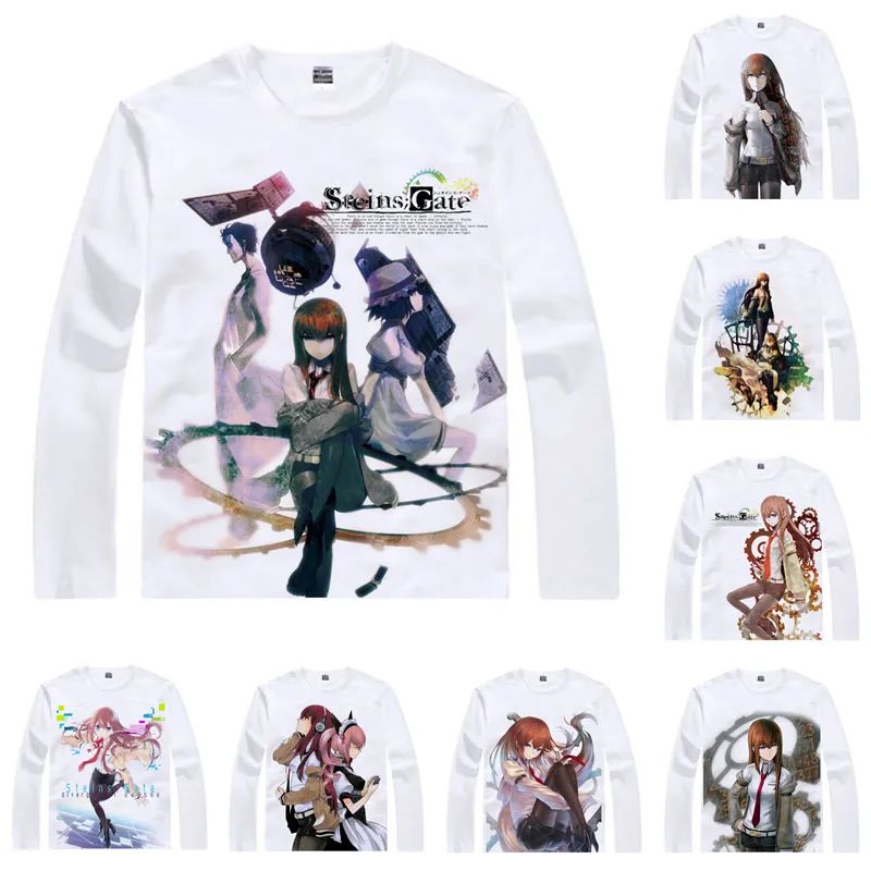 Футболки Steins с воротами рубашка в стиле хип хоп длинным рукавом Makise Kurisu Шиина