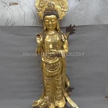 4" Китайский Бронзовый Свинка Молиться Стоя KwaYin Гуань Инь Пот Езды Дракона Статуя