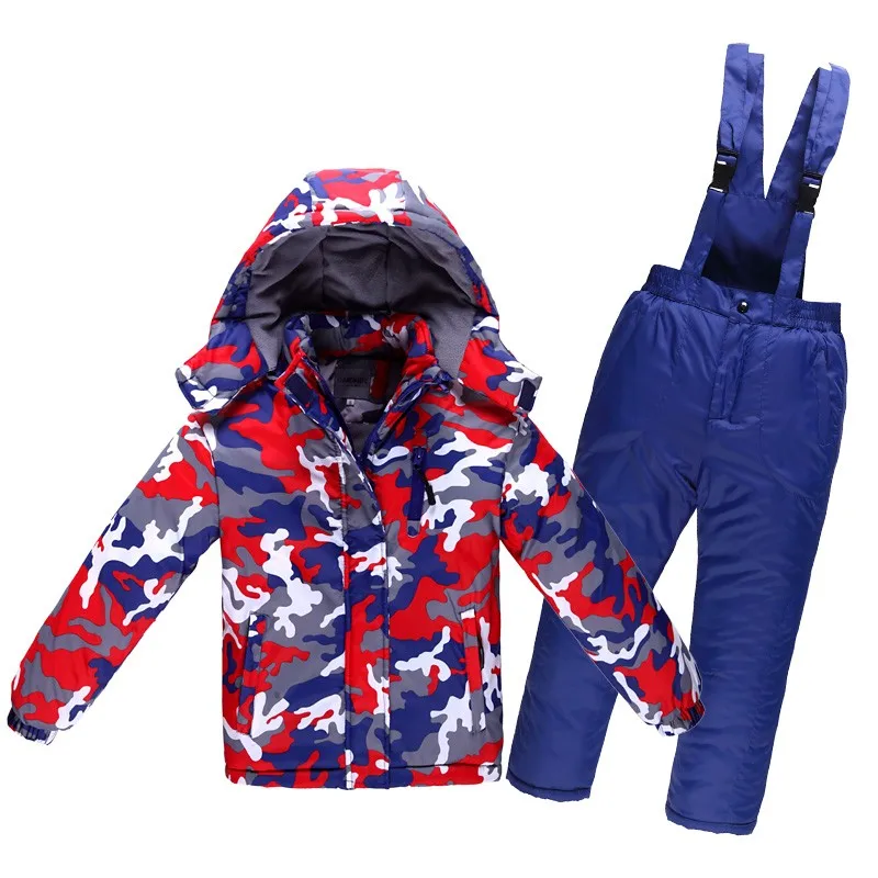 Камуфляжный детский зимний костюм-30 Спортивная одежда для улицы комплекты для сноубординга теплая детская Лыжная куртка+ комбинезон, зимние штаны для мальчиков и девочек - Цвет: picture jacket pant