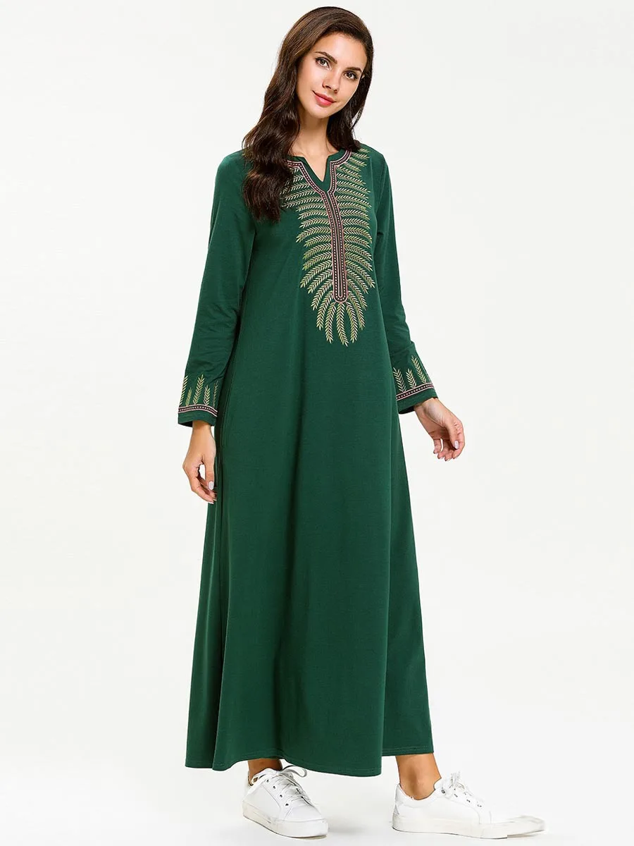 Женские мусульманские платья зеленые abaya Турция Дубай Турецкая вышивка плюс