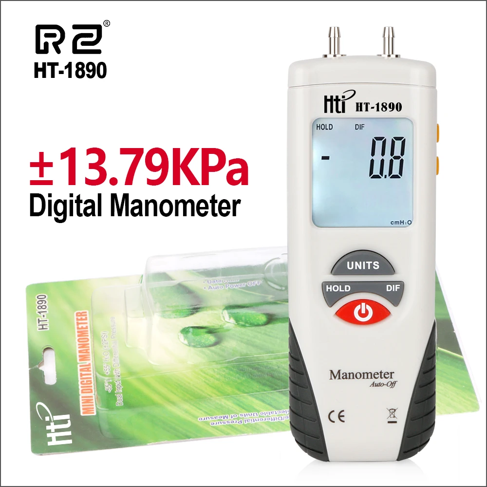 

RZ Pressure Gauge Digital Manometer Air Pressure Meter Manometro Presion de Neumaticos 55H2O to +55H2O Portable Pressure Gauge