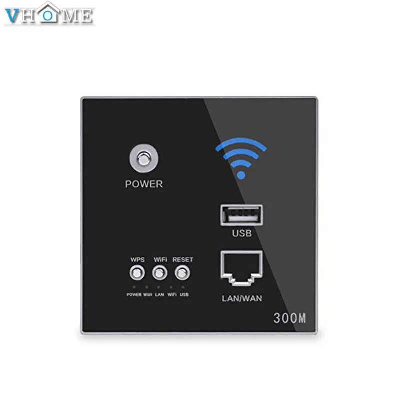 Настенный роутер Vhome 300 Мбит/с, 110 В/220 В, реле питания, умный Wifi ретранслятор, удлинитель, настенная Встроенная панель, настенная розетка, Usb розетка, черный цвет