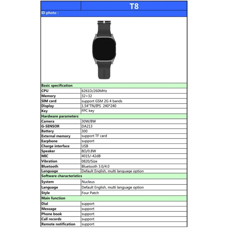 Bluetooth T8 Smart Watch With Camera Bluetooth WristWatch For IOS Android Men Momen Smartwatch VS X6 U8 A1 Q18 DZ09 GT08 GV18 (21)