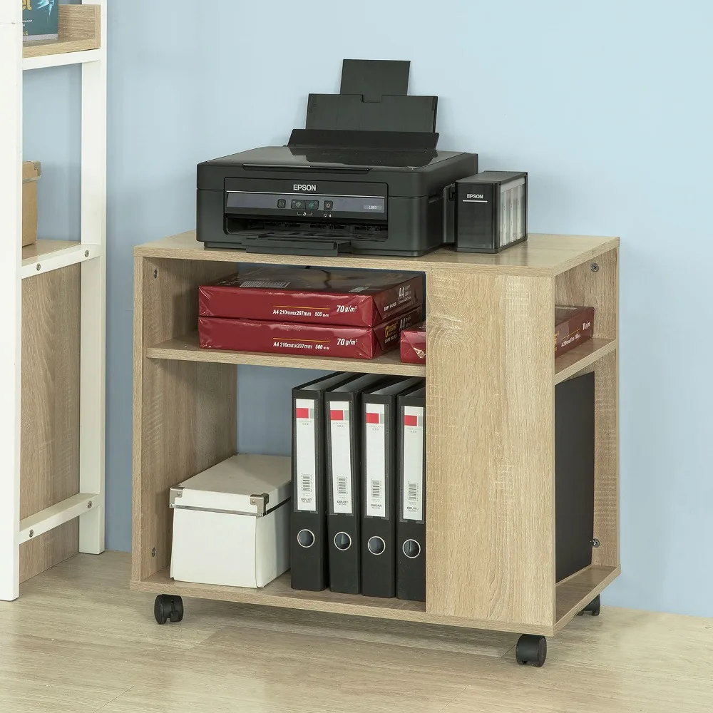 SoBuy FBT34,Side Table End Table Coffee Table Lamp Table Storage Shelves, 2 Tiers Bookcase on Wheels Living Room Furniture