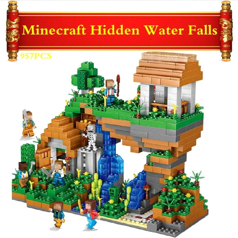 

Happy Birthday Gifts Compatible Legoing Minecraft Hidden Water Falls 957Pcs Model Building Blocks Toys for Children Legoing