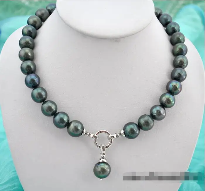 

Free shipping hot sale Women Bridal Wedding Jewelry >>Rare huge 17" 13mm round black reborn keshi pearl necklace pendant