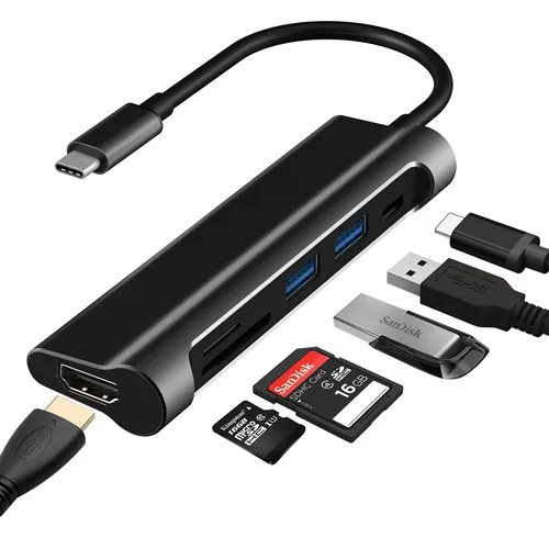 DZLST usb type C 3,1-USB 3,0/HDMI 4 K/SD кард-ридер/PD Thunderbolt 3 концентратор для MacBook samsung S9 huawei mate 10/P20 алюминий - Цвет: Aluminum Black