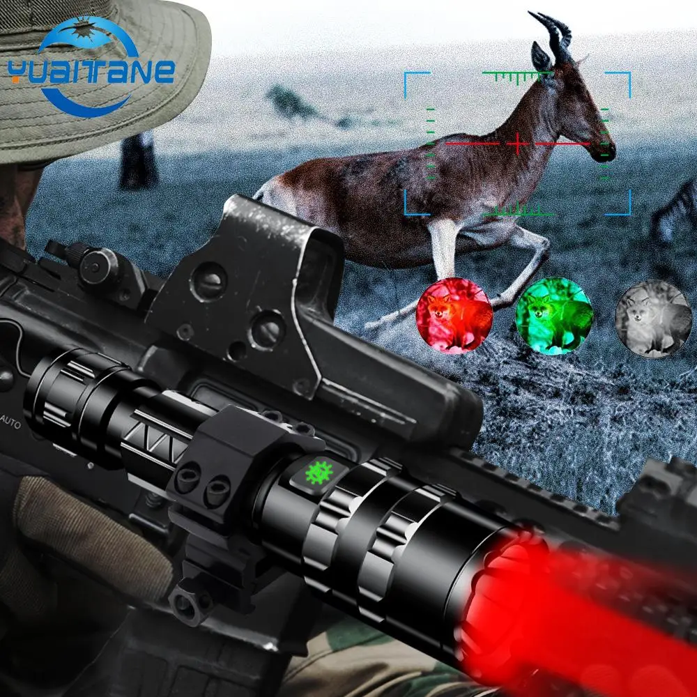 

60000Lums Hunting Flashlight Red Green White Scout Light Professional Tactical LED Torch 18650 Waterproof Night for Hog Coyote