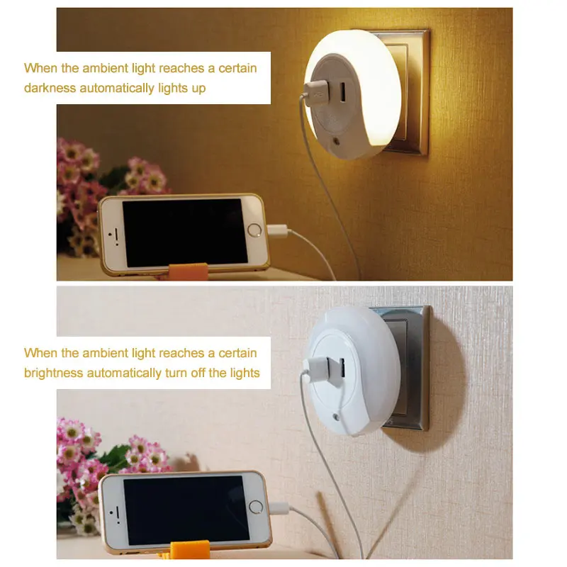 1PCS Smart Design LED Night Light With Light Sensor and Dual USB Wall Plate Charger Perfect For Bathroom Bedroom Etc Hot On Sale (1)