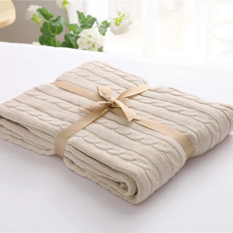 Высокое качество 100% хлопок одеяло ручной работы Мягкий Вязаный сплошной цвет трикотажное покрывало-плед на диван кровать плоскости теплые