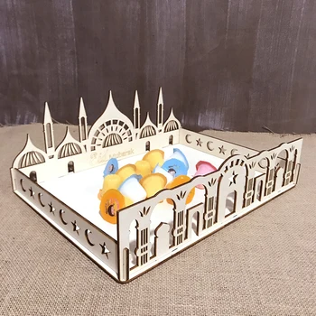 

1PC Creative Muslim Eid Mubarak Wooden Food Serving Tray Dessert Pastry Display Holder Delicate Tableware Decoration Hot Sale