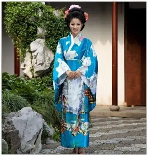 Горячее предложение традиционный японский платье womwen женские туфли на плоской подошве шелковое кимоно в винтажном стиле платье юката кимоно Оби платье традиционное японское кимоно - Цвет: Blue
