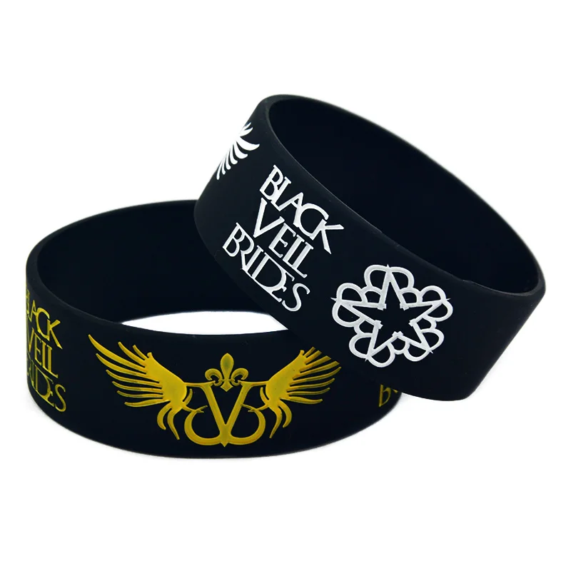 

OneBandaHouse 1PC Black Veil Brides with Angel Wings Silicone Wristband Adult
