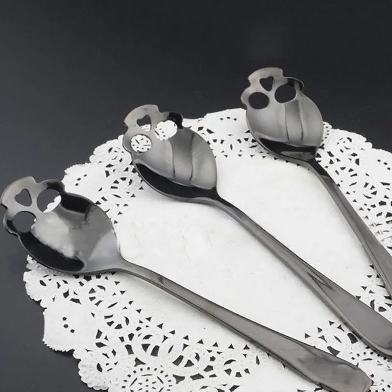 Новинка, удобная креативная чайная ложка с изображением черепа, столовое серебро из нержавеющей стали, полезный скелет для чая и кофе - Цвет: Серый