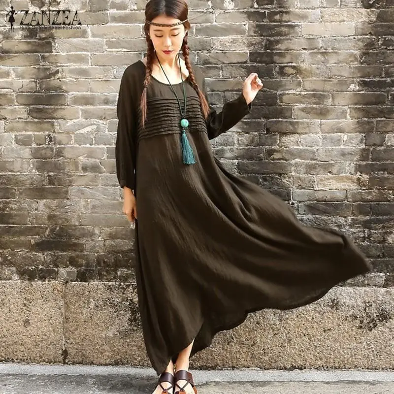 Round Neck Pleated Bodice Maxi Dress