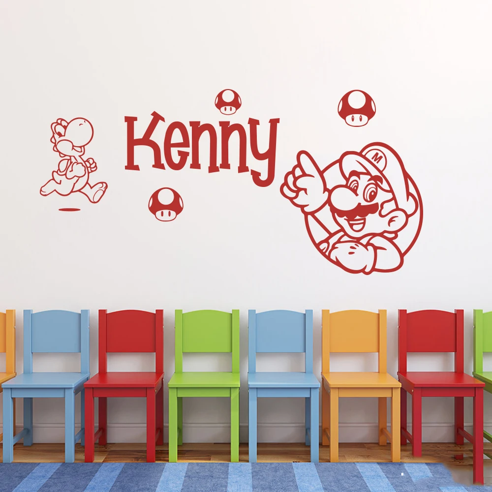 Custom Name Super Mario Bros Luige Wall Decal Game Room Playroom Personalized Name Game  Super Mario Bros Wall Sticker Vinyl  (6)