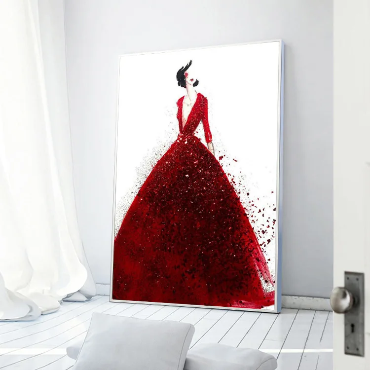 red dress girl diamond painting cross stitch 1