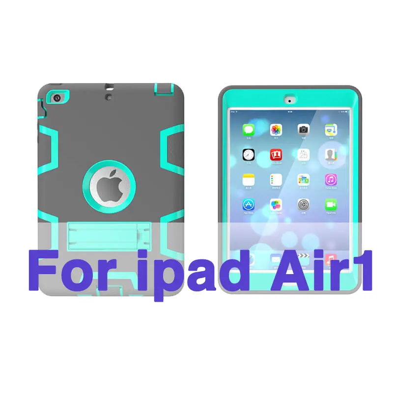 Для ipad air 1 2 нескользящий детский безопасный Гибридный противоударный силиконовый резиновый однотонный чехол для ipad 5 6 защитный чехол Капа+ пленка - Цвет: for iPad Air 1