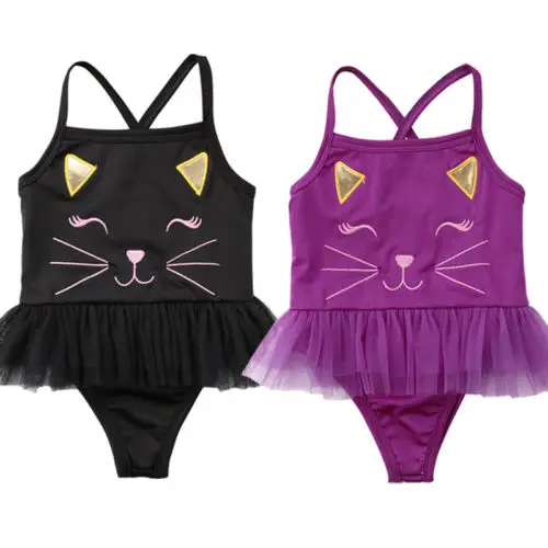 Kids Baby Girls Cartoon Cats Swimwear Swimsuit Bathing Suit Dress ...