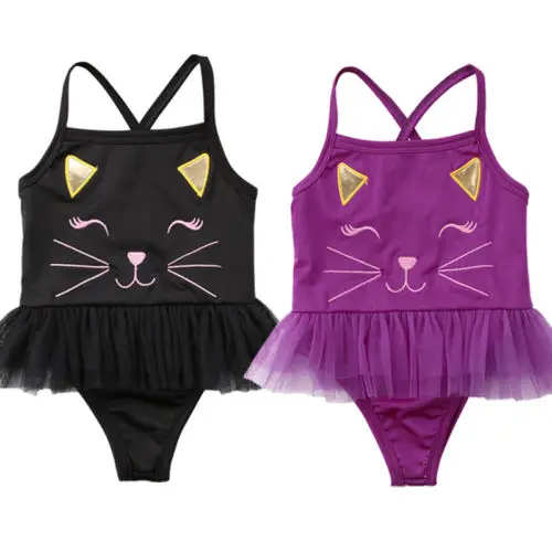 Kids Baby Girls Cartoon Cats Swimwear Swimsuit Bathing Suit Dress