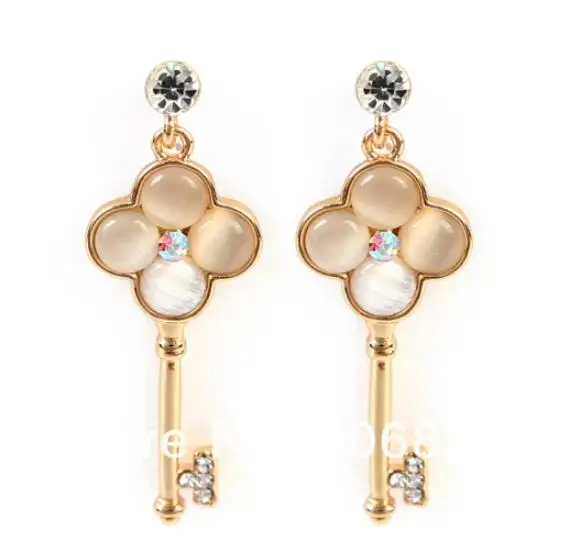 

Fashion love Cat Eye Stone Key Earrings Flower Earring