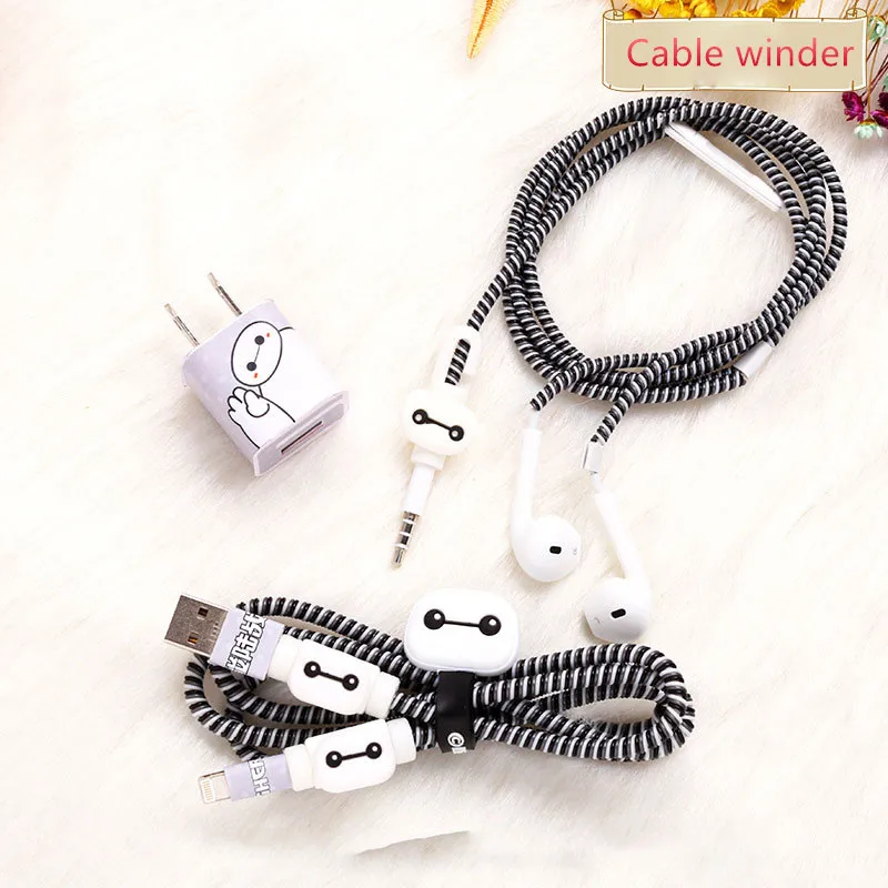 Милый мультяшный usb-кабель протектор для наушников с кабельным Стикеры для намотки спиральный usb-шнур с зарядным устройством для iphone 5 6 6s 7