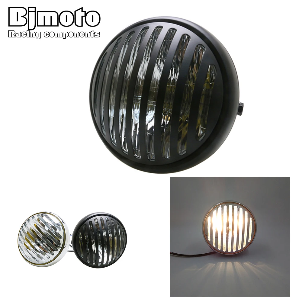 

Bjmoto 7'' Motorcycle Headlight 12V 35W H4 Light Bulb Deep Cut Vintage Antique Head lamp light for Harley Chopper Bobber Curiser