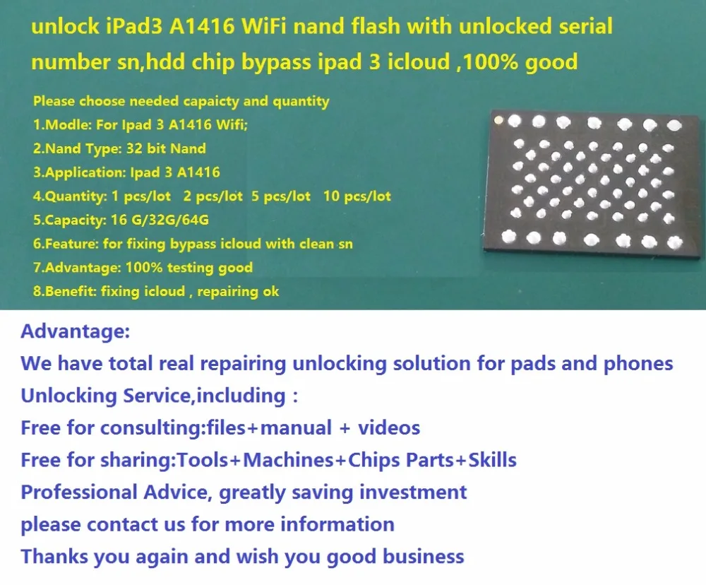 Разблокированный iPad 3 A1416 Wi-Fi nand flash с разблокированным серийным номером sn чип hdd