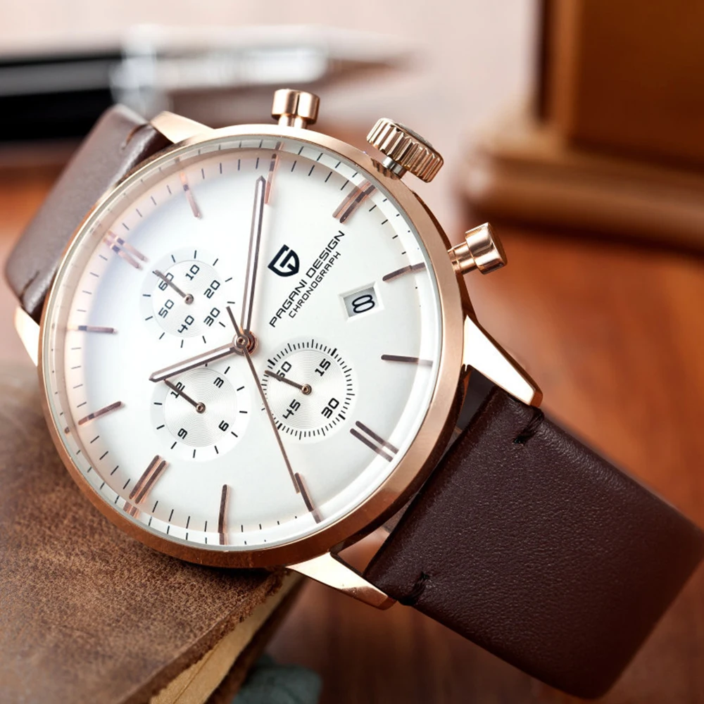 PAGANI Дизайн Лидирующий бренд роскошный дизайн мужские часы хронограф кожа кварцевые часы Мужская мода Спортивные военные наручные часы