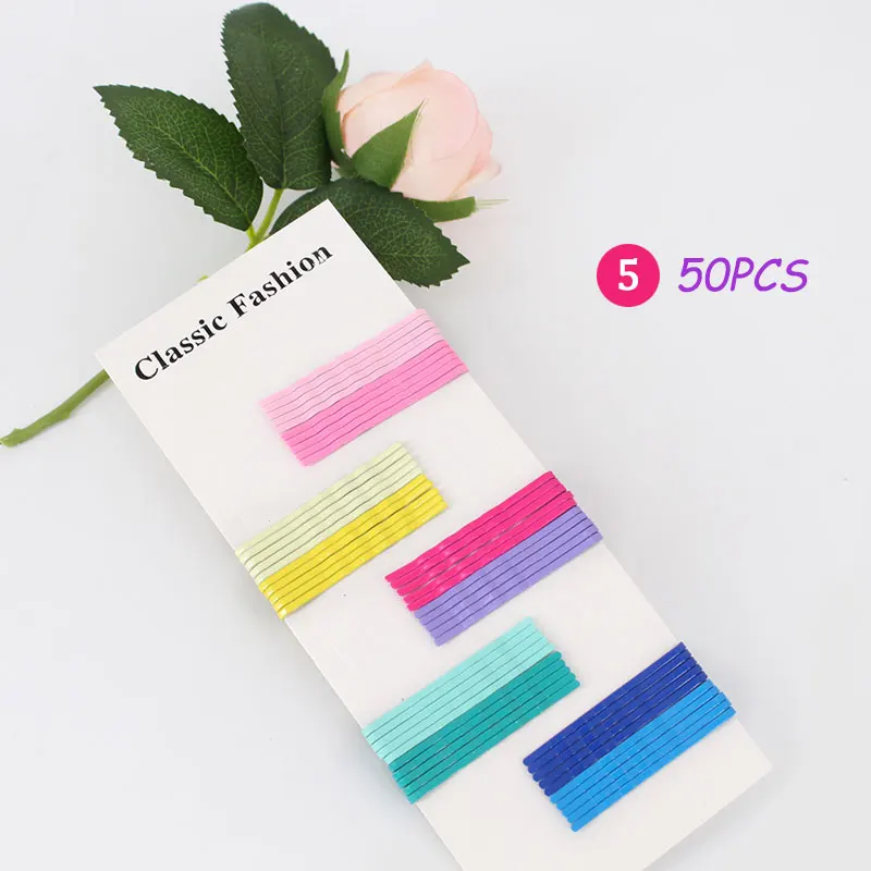 40/50pcs 5.5/6cm Hair Clip for Hair Clips Wave Flat Curved Hairpin Styling Metal Barrette Candy Color Bobby Pins for Women Girls