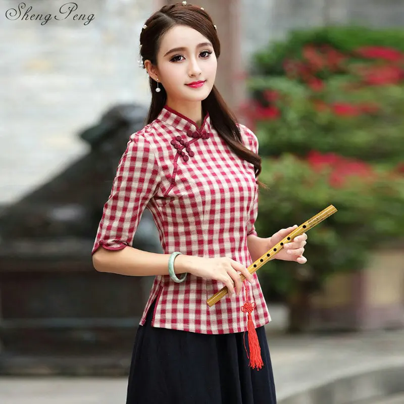 Традиционный китайский топ с коротким рукавом, Цветочный Топ cheongsam, рубашка Qipao, китайская блузка для женщин Q188 - Цвет: 1