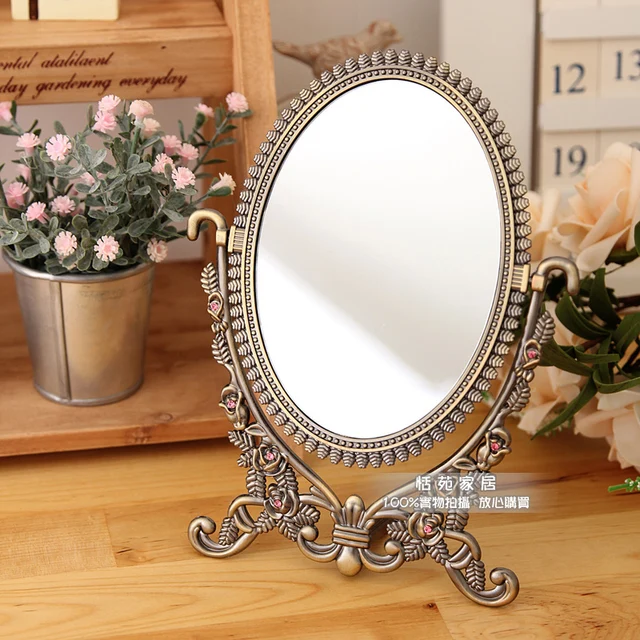 Fashion Copper Alloy Vintage Vanity Mirror Adjustable Desktop Double Fashion copper alloy vintage vanity mirror adjustable desktop double faced makeup mirror pocket mirror 2 - Fashion Copper Alloy Vintage Vanity Mirror Adjustable Desktop Double