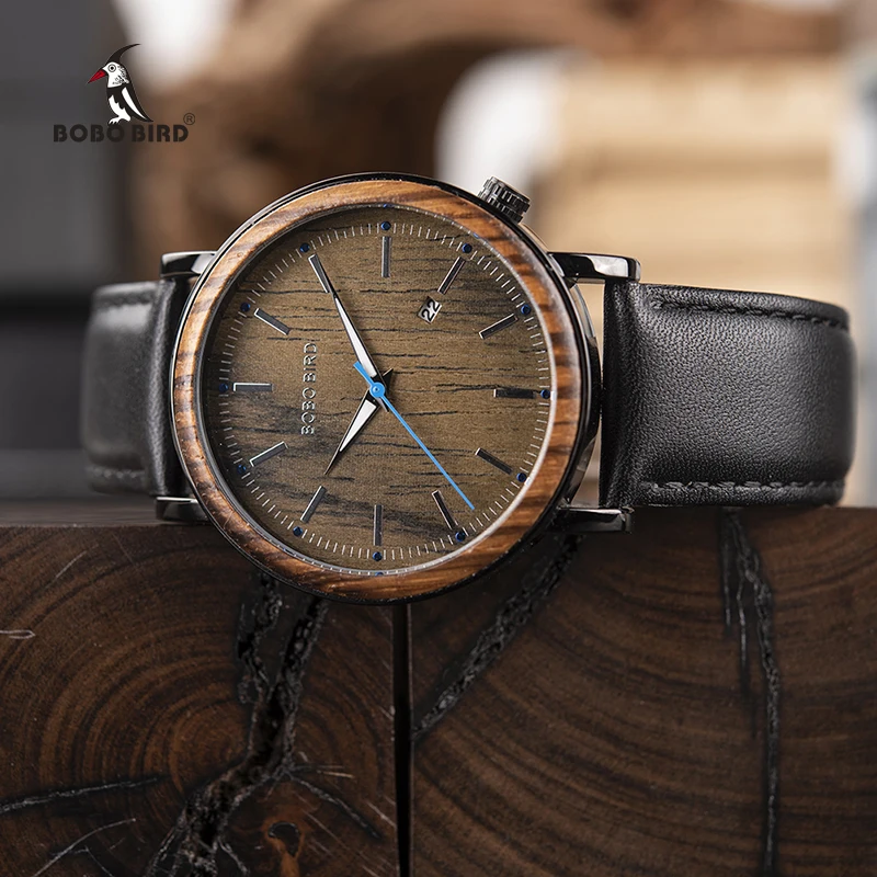 BOBO BIRD Wooden Metal Watch Men Brand Design Lightweight Quartz Watches Calendar Accept Customize Drop Shipping