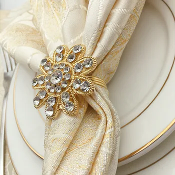 

12PCS metal sun flower napkin ring napkin buckle diamond napkin ring hotel western food ring