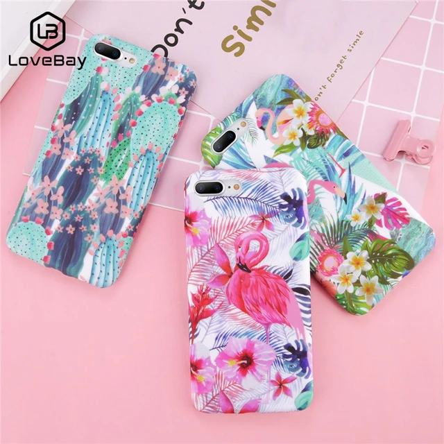 Best Price Lovebay Phone Case For iPhone X 8 7 6 6s Plus Colorful Flowers Leaf Cartoon Flamingo Cactus Print Back Cover Cases For iPhone X