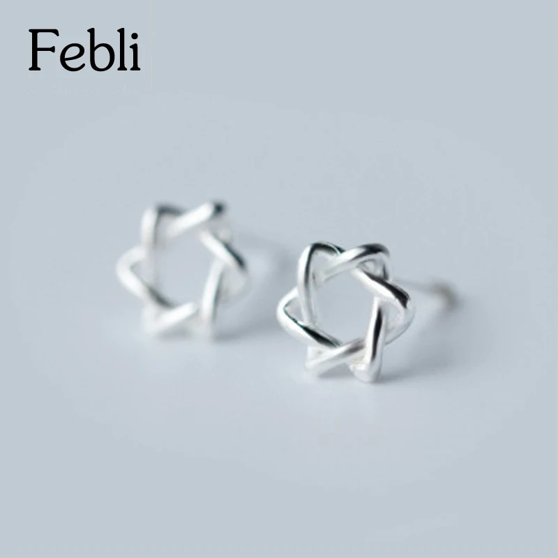 Febli S925 Silver Couples Ear Nail Stars Earring Design-sensitive Fashionable And Simple |