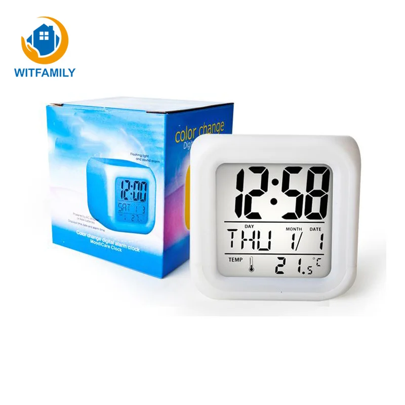 Portable Cute Mini LED Alarm Clock LCD Digital Display 7 Color Nightlight Alarm Small Bed Compact Travel Table Clock Home Decor Portable Cute Mini LED Alarm Clock LCD Digital Display 7 Color Nightlight Alarm Small Bed Compact Travel Table Clock Home Decor