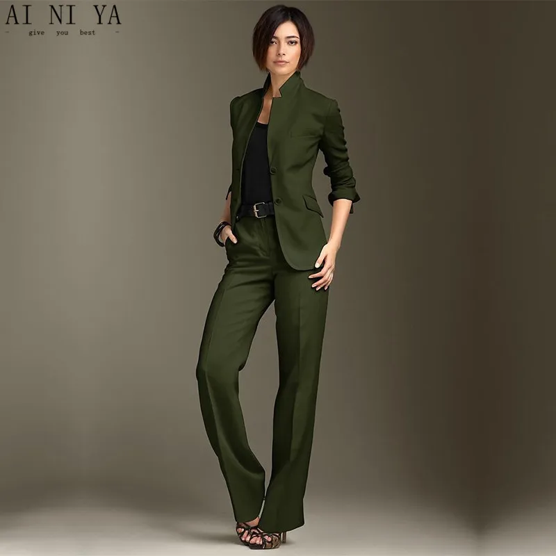 dark green pants suit women's