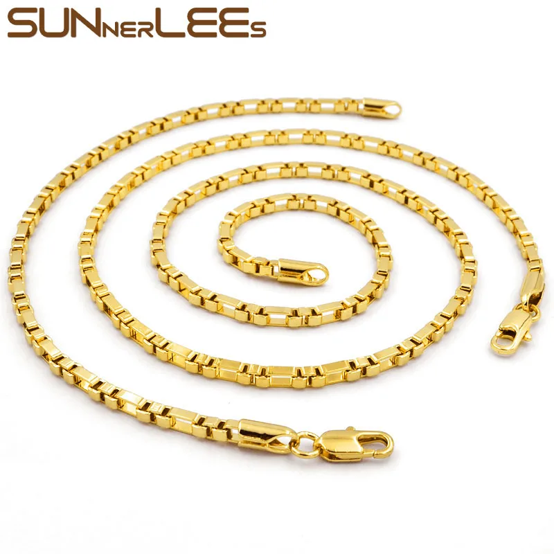 

SUNNERLEES Fashion Jewelry White Rose Gold Color Necklace Bracelet Set 3mm Box Link Chain For Mens Womens Gift C11 S