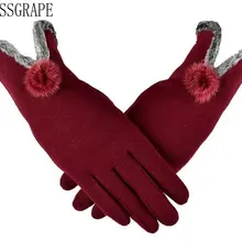 На осень-зиму касаясь экрана женщин Перчатки хлопок из натуральной кроличий мех Перчатки вождения Перчатки