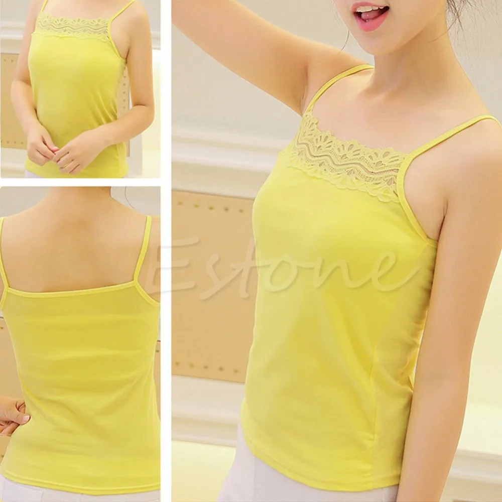 New Sleeveless Camisole Basic Stretch Spaghetti Cotton Lace Tank Tops Cami-448E